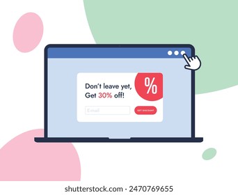 Exit intent popup - digital marketing online strategies with intuitive design, lead capture forms and advanced triggers to retain visitors and boost engagement on website. Vector illustration