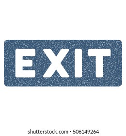 Exit Label grainy textured icon for overlay watermark stamps. Flat symbol with dust texture. Dotted vector blue ink rubber seal stamp with grunge design on a white background.