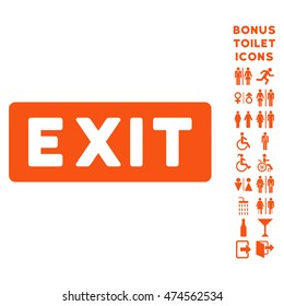 Exit Label icon and bonus man and lady lavatory symbols. Vector illustration style is flat iconic symbols, orange color, white background.