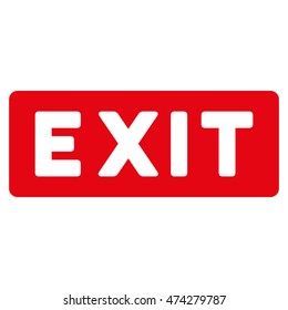 Exit Label icon. Vector style is flat iconic symbol with rounded angles, red color, white background.