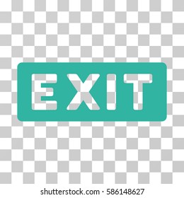 Exit Label vector icon. Illustration style is flat iconic cyan symbol on a transparent background.