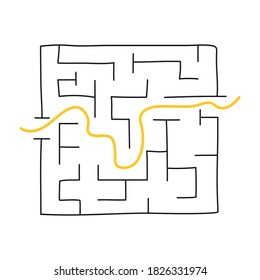 Exit from the labyrinth, solve the maze, or a brainteaser. Finding the solution, right way in a difficult situation. Clean line vector illustration on white background.