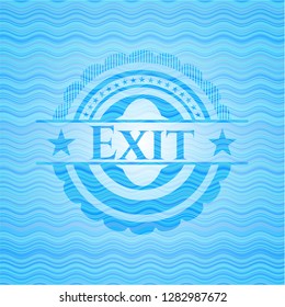 Exit light blue water wave style badge.