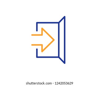 Exit line icon. Open door sign. Entrance symbol with arrow. Colorful outline concept. Blue and orange thin line color icon. Exit Vector