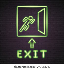Exit Neon Light Glowing Vector Illustration Green Light Neon Bright 
