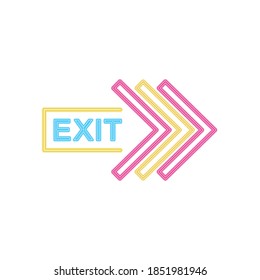 exit neon sign with arrows over white background, vector illustration