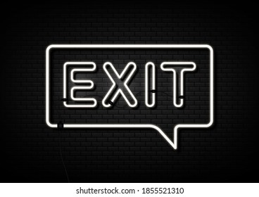 Exit neon sign with a Brick Wall Background. bright signboard light banner. line icon, illustration, isolated on background, - Vector