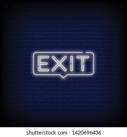  Exit neon sign vector with a Brick Wall Background. bright signboard  light banner. Design template. Vector illustration