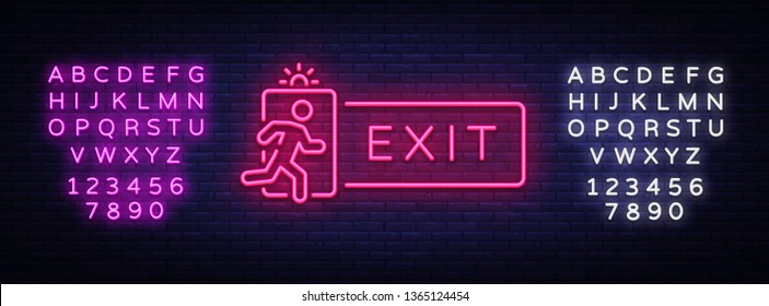 Exit Neon Signboard Vector. Exit neon sign, design template, modern trend design, night neon signboard, night bright advertising, light banner, light art. Vector. Editing text neon sign
