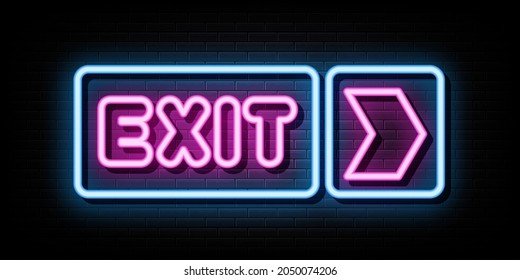 Exit Neon Signs Vector. Design Template Neon Style 