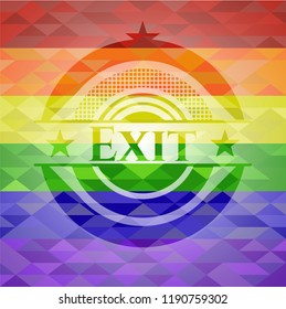 Exit on mosaic background with the colors of the LGBT flag