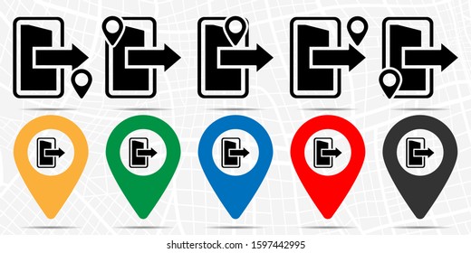 Exit open door with arrow icon in location set. Simple glyph, flat illustration element of web, minimalistic theme icons