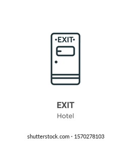 Exit outline vector icon. Thin line black exit icon, flat vector simple element illustration from editable hotel concept isolated on white background