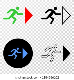 Exit person EPS vector icon with contour, black and colored versions. Illustration style is flat iconic symbol on chess transparent background.