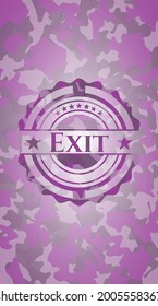 Exit pink and purple camouflaged emblem. Vector Illustration. Detailed. 