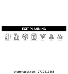 Sair do estilo sólido da coleção de conjuntos de ícones de banner da Web do Planning.