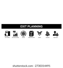 Exit Planning web banner icon set collection solid style.