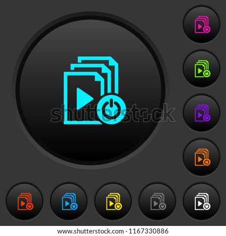 Exit from playlist dark push buttons with vivid color icons on dark grey background