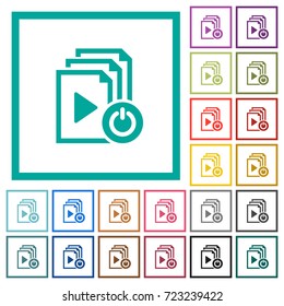 Exit from playlist flat color icons with quadrant frames on white background