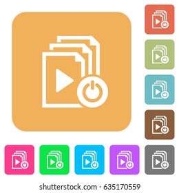 Exit from playlist flat icons on rounded square vivid color backgrounds.
