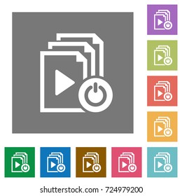Exit from playlist flat icons on simple color square backgrounds