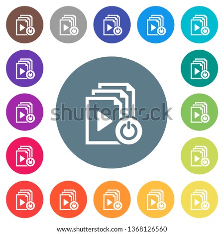 Exit from playlist flat white icons on round color backgrounds. 17 background color variations are included.