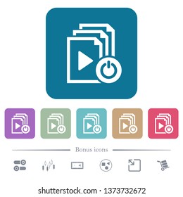 Exit from playlist white flat icons on color rounded square backgrounds. 6 bonus icons included