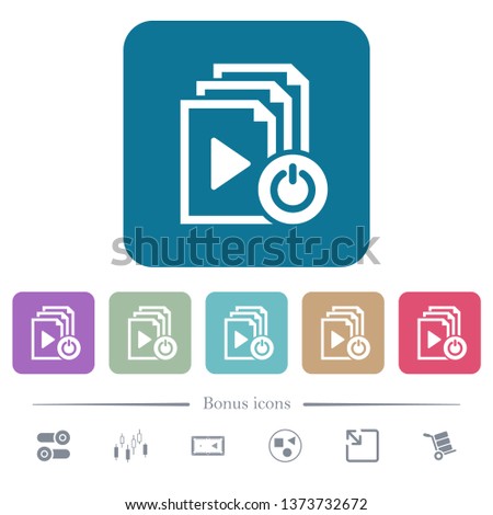 Exit from playlist white flat icons on color rounded square backgrounds. 6 bonus icons included