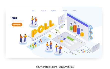 Exit Poll, Landing Page Design, Website Banner Vector Template. Voter Survey. Public Opinion Polling.