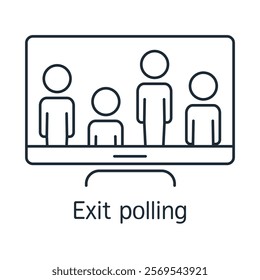 Exit poll results on  screen. Pre election rating, poll. Candidate popularity. Vector linear icon illustration isolated on white background.