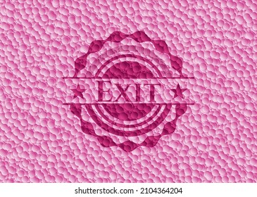 Exit realistic pink emblem with bubbles background. Vector Illustration. Detailed. 