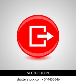 Exit red circle icon on gray background. Vector illustration