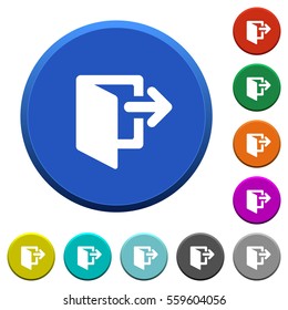 Exit round color beveled buttons with smooth surfaces and flat white icons