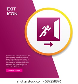 Exit Running Icon and Arrow. Door Symbol Flat Isolated. Info Board Background