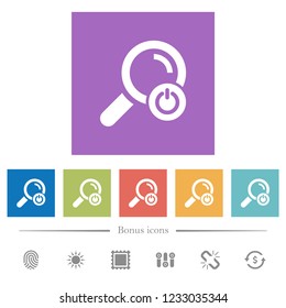 Exit from search flat white icons in square backgrounds. 6 bonus icons included.