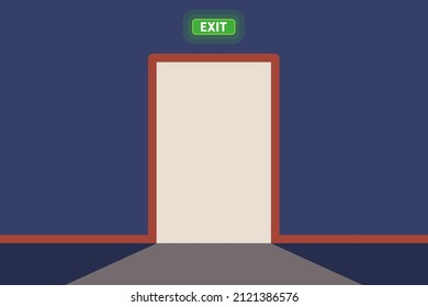 Ausfahrt über der offenen Tür. ein Lichtstrahl von einer Tür aus. flache Vektorgrafik.