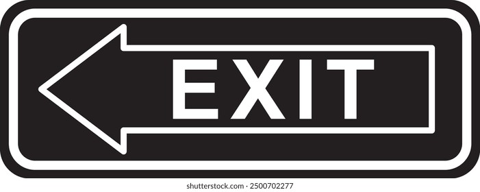 Exit sign, black color, warning sign isolated background