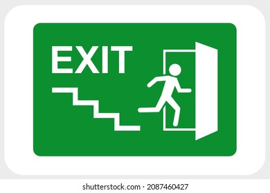 exit sign board on green colored for emergency. icon in vector illustration.