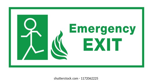 Exit sign, emergency exit icon, vector illustration on green background