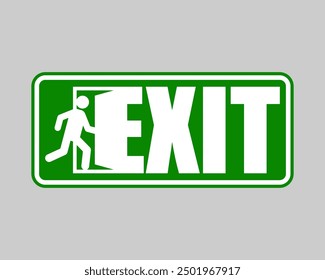 Exit sign evacuation icon. Man exiting door symbol. Exit sign for evacuation direction