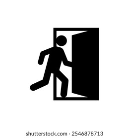 Exit sign evacuation icon. Man exiting door symbol. Exit sign for evacuation direction
