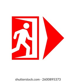 Exit sign evacuation icon. Man exiting door symbol. Exit sign for evacuation direction