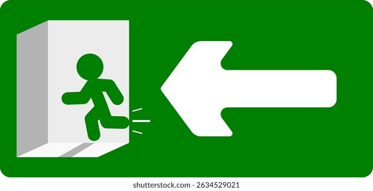 Exit sign featuring a running person and arrow pointing left.