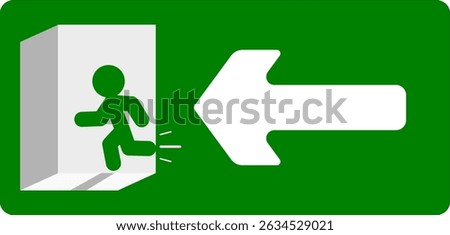 Exit sign featuring a running person and arrow pointing left.