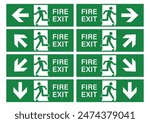 Exit Sign. Fire Exit Sign. Emergency Fire Exit Sign. Vector Illustration Isolated on White Background. 