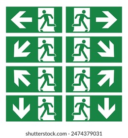 Exit Sign. Fire Exit Sign. Emergency Fire Exit Sign. Vector Illustration Isolated on White Background. 