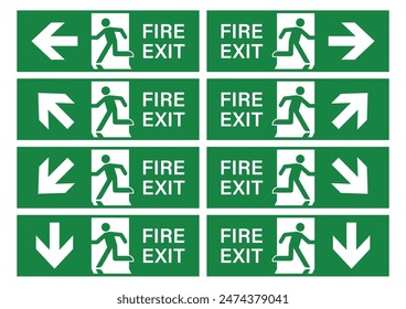 Exit Sign. Fire Exit Sign. Emergency Fire Exit Sign. Vector Illustration Isolated on White Background. 