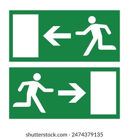 Exit Sign. Fire Exit Sign. Emergency Fire Exit Sign. Vector Illustration Isolated on White Background. 