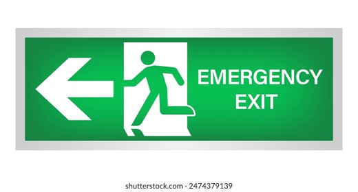 Exit Sign. Fire Exit Sign. Emergency Fire Exit Sign. Vector Illustration Isolated on White Background. 