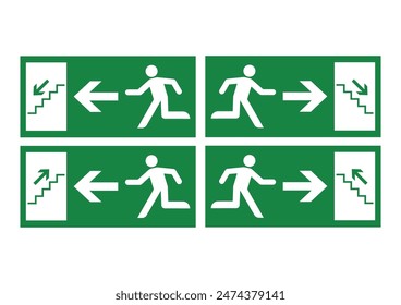 Exit Sign. Fire Exit Sign. Emergency Fire Exit Sign. Vector Illustration Isolated on White Background. 